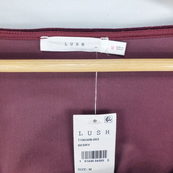 Lush Women's Berry Purple Cropped Blouse Top Long Sleeve Square Neck Size Medium - Picture 6 of 9